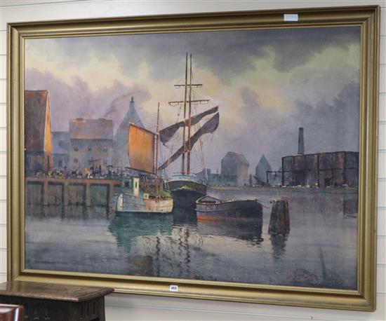 Riche Giss?, oil on canvas, Shipping in harbour, 93 x 134cm